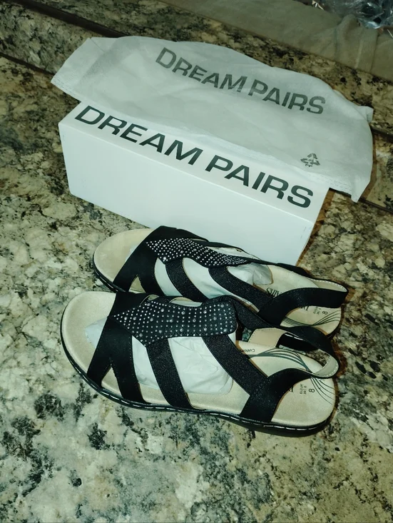 Dream Pairs Black Slingback Sandals with Rhinestone Accent 8 New In Box - Picture 2 of 5